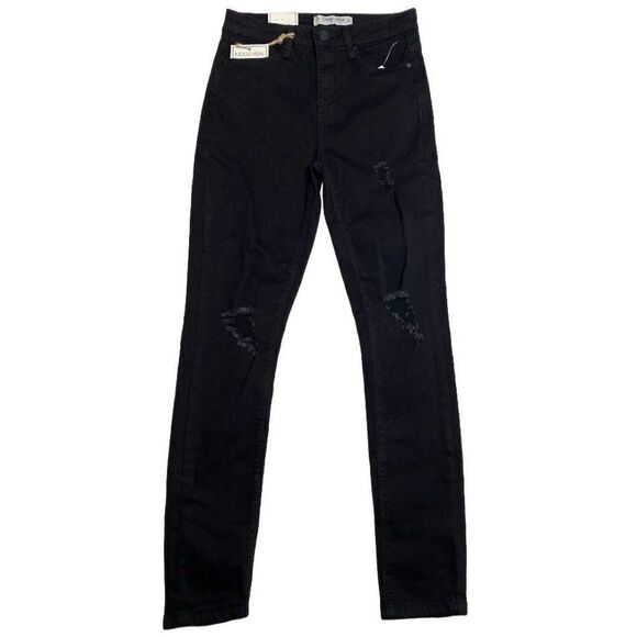 Indigo Rein Ripped Distressed Skinny Jean Jeggings Women's 25‎ Black Stretch NEW - Picture 3 of 12